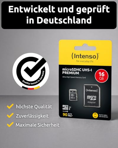 Intenso Premium Microsdhc Memory Card INCL. SD Adapter, Class 10 UHS-I, 16 GB, Black