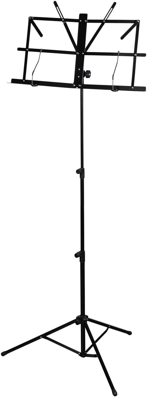 CASCHA Music Stand with carrying bag, sheet music holder, foldable metal, collapsible, height adjustable, black, HH 2067