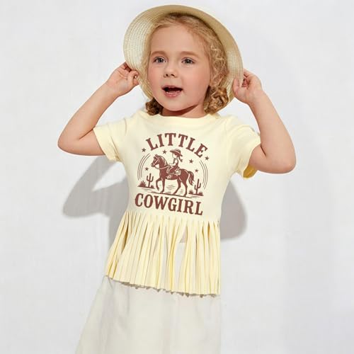 Image of Girls Western Shirt Cowgirls Embroidered Country Concert T Shirt Graphic Horseback Rider Tassel Fringe Tee Tops