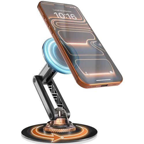 COOPER Mag360, Support de téléphone magnétique Compatible MagSafe, Rotation 360°, Support de Bureau pour iPhone 17/16/15/14/13/12, avec Anneau métallique pour Autres téléphones (Noir Piano)