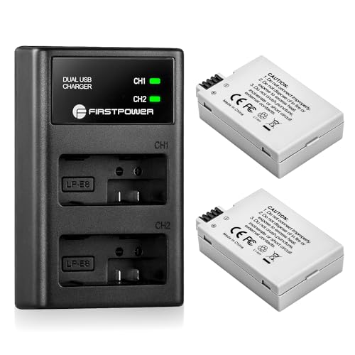 FirstPower LP-E8 Battery and Dual USB Charger Compatible with Canon EOS Rebel T2i T3i T4i T5i EOS 550D 600D 650D 700D Kiss X4 Kiss X5 Kiss X6 Cameras