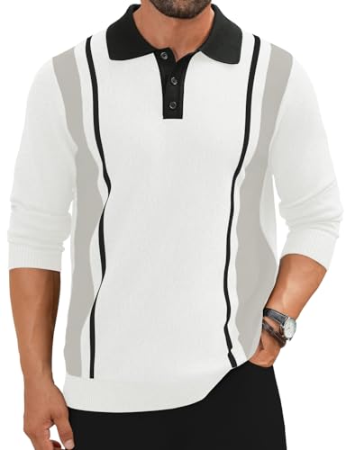 Hardaddy Polo Vintage a Rayas para Hombre Jersey Ligero de Manga Larga con Cuello