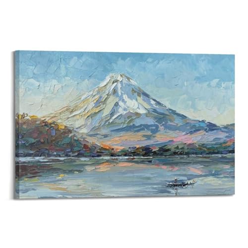 Toile Fuji Lake Impasto art mural moderne pour salon esthétique et relaxant