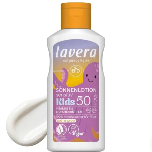 lavera Sonnenlotion Sensitiv Kids LSF 50 -Sonnencreme für Kinder - ohne chemische UV-Filter - für sensible Haut - wasserfest - vegan - Naturkosmetik - 100 ml