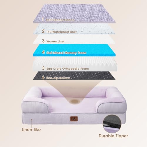 Image of EHEYCIGA Orthopedic Dog Bed for Small Dogs, Waterproof Memory Foam Small Pet Beds with Sides, Non-Slip Bottom and Egg-Crate Foam Medium Dog Couch Bed with Washable Removable Cover, Lilac