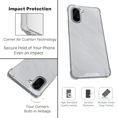 Image of RIGGEAR Shockproof Clear Hybrid Airbag Armor Back Cover Case for OnePlus Nord CE5 / Nord CE 5 5G (Transparent PC and TPU Bumper)