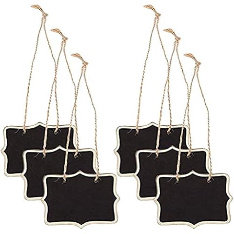 6pcs Mini Wooden Message Board Wedding Blackboard Chalkboard with Hanging String for Markers&Chalks for Message Board Signs, Food Labels, Wedding Parties Cover