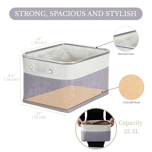 Image of DECOMOMO Foldable Storage Bin [3-Pack] Collapsible Sturdy Cationic Fabric Storage Basket Cube W /Handles for Organizing Shelf Nursery Home Closet (Purple and White, Large - 15 x 11 x 9.5)