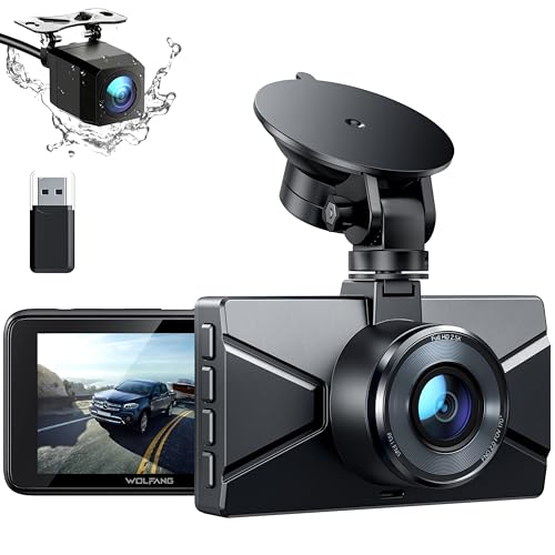 WOLFANG 2.5K Doppia Dash Cam Auto, Dash Camera IPS 3"