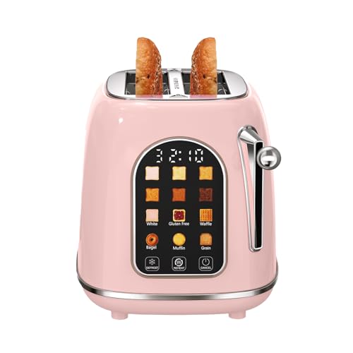 Mecity Toaster 2 Slice, Touch Screen Wide Slot Retro Toaster For Breads Bagel Muffin Waffle, House Warming Gift New Home, 120V 825W, Pink Color