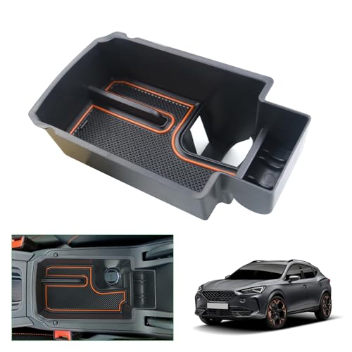 GAFAT Seat Leon MK4 | Cupr Formentor 2020-2024 2025 Armlehne Organizer Neu Seat Leon 4 KL ST FR Formentor VZ Facelift Mittelkonsole Aufbewahrungsbox Tray Mittelarmlehne Handschuhfach (Orange)