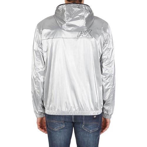 Image of Armani Exchange Men's Reversible Shiny Metallic Linear Logo Nylon Jacket