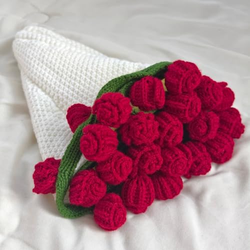 SoffMoiis Crochet Flowers Bouquet Blanket, Handmade Rose Blanket, 24 Inch Round Floral Soft and Lightweight Romantic Gifts for Birthday, Wedding, Home Decor, Bed, Sofa-Finished Product