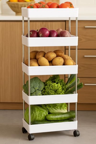 Image of Multipurpose 5-Tier Storage Shelf, Storage Rack with Wheels, Storage Organizer Cart for Kitchen, Pantry Closet, Bedroom, Bathroom(5 Layer, White)