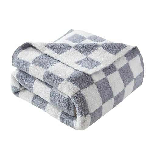 Image of Elegant Comfort Checkered Throw Blanket, Gray Super Soft Cozy Fluffy Warm Throw Blankets for Couch, Sofa, Chair, Bed, Camping, Picnic, Travel Lightweight Bed Blanket (50 inch x 70 inch)