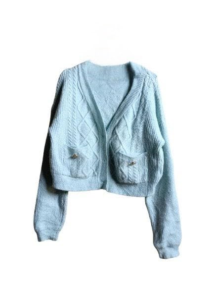 Women's Winter Fashion Crop Cardigan Bust 42 INCHES Blue-image-3