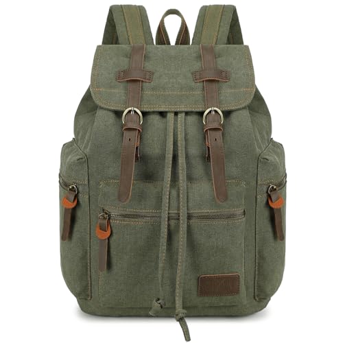Image of Bluboon Vintage Backpack Leather Trim Casual Bookbag Men Women Laptop Travel Rucksack