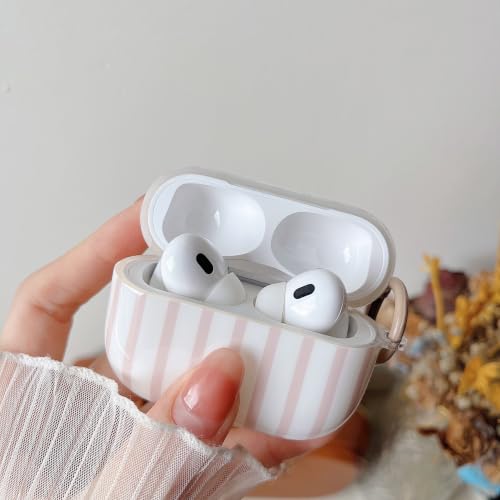 Image of MINSCOSE for AirPods Pro 2nd /1st Generation Case,Cute Striped Aesthetic Pattern Design with Trendy Keychain Ring,Soft TPU Protective Shockproof Cover with Cleaner Kit for Girls Women-Khaki