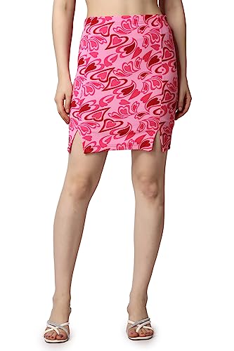 Image of POPWINGS Women Casual Pencil Slit Printed Skirt for Women | Summer Skirt for Women | Concert Slit Short Skit for Women