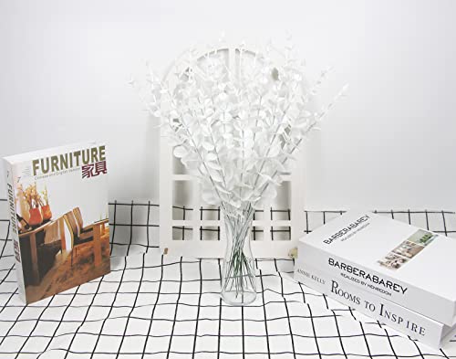 Image of Tinsow 26 Pcs Artificial Eucalyptus Stem Bulk Faux Eucalyptuses Real Touch Leaf Wedding Bouquet Centerpiece Home Decor (White, 26)