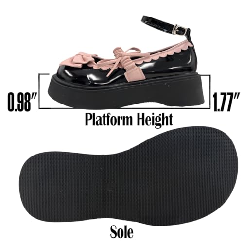 Kawaii Gothic Y2K Lolita Round Toe Platform Heels Pink Bows Lace Up Mary Jane Platform Shoes2