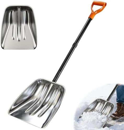 Scoop Shovel,Snow Shovel for Driveways,Large-Capacity Metal Grain Shovel with D-Shaped Handle,Effectively Handles Snow Removal,Gardening,Camping and Hauling