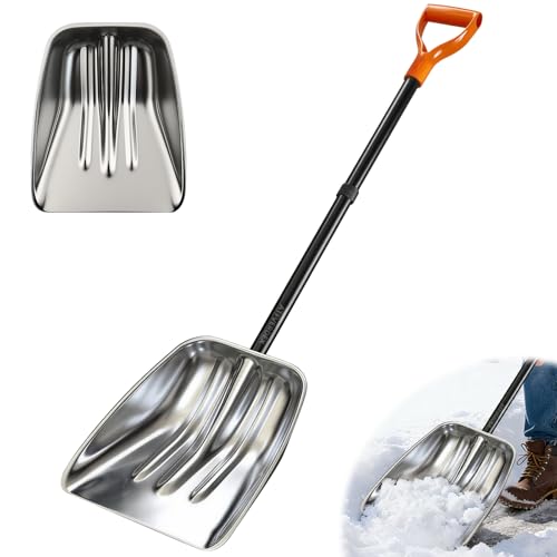 ATFVERDEX Metal Snow Shovel,Snow Shovel for Driveways with D-Shaped Handle,Effectively Handles Snow Removal,Gardening,Camping and Hauling