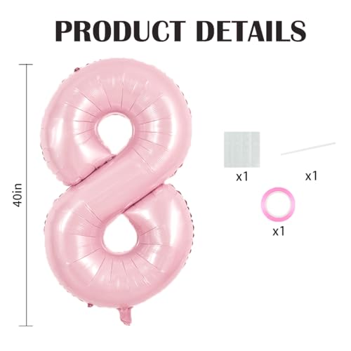 Image of TONIFUL 40 Inch Pastel Pink Number Balloon Balloon Big Pink Digital Balloon for Girl's Birthday Party Wedding Bridal Shower Engagement Anniversary Photo Shoot Supplies(Number 8)