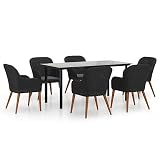 WRJENFSC 7 Piece Patio Dining Set, 63 Inch Tempered Glass Table and 6 Poly Rattan Chairs with Cushions, Solid Acacia Wood and Steel Frame Outdoor Garden Furniture for Backyard and Deck