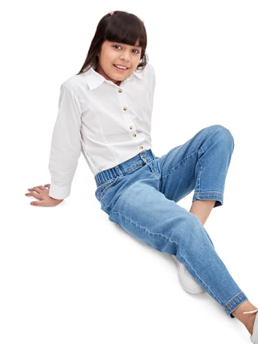 Image of olele Girls Super Jeans Collection for 4-14 Yrs | Stretchable Cotton Denim Trousers | Blue Jeans for Kids | Baggy Denim Pants | Cargo Pants for Girls