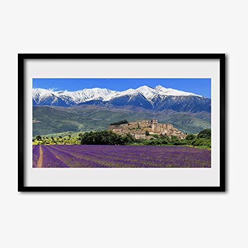 Paysage de montagne des fleurs de pré affiche encadrée en MDF au format 60x40 cm