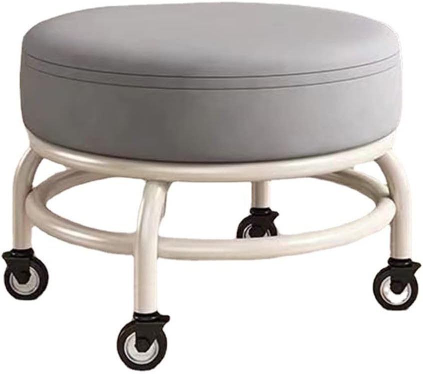 Rotating Low Stool Rolling Stools with Wheels, Low Garage/Shop Roller Seat, with 360°Swivel Caster, Pu Leather Rolling Stool, Movable Mini Stool for Home Office Garage Shop