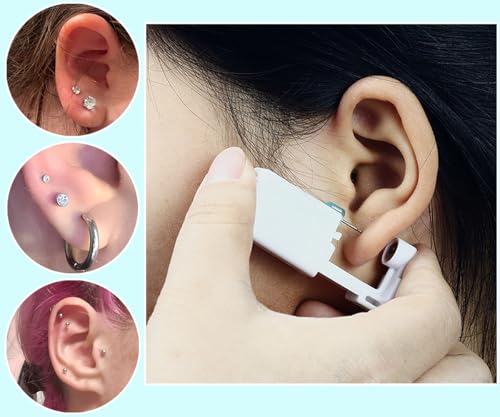 Ear Piercing Kit Disposable Ear Cartilage Piercing Gun Kit with Sterile 4mm CZ Ball Studs Easy and Safe Earring Self for Yourself Use at Home(Silver Mixed Patterns 4mm)