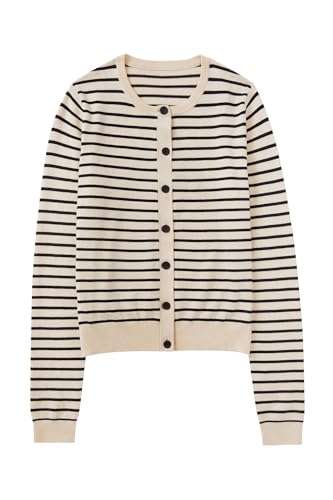 Image of LYANER Women's Striped Cardigan Crew Neck Button Down Open Front Long Sleeve Knit Cardigans Sweater