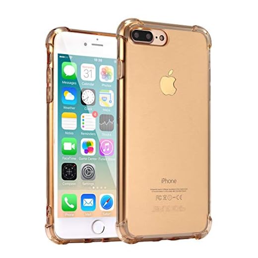 iPhone 7 Plus fodral, iPhone 8 Plus fodral, Jenuos silikon klart stöttåligt fodral för iPhone 7/8 Plus 5,5 tum, transparent mjuk TPU-stötfångare – guld (7P-TPU-GD)