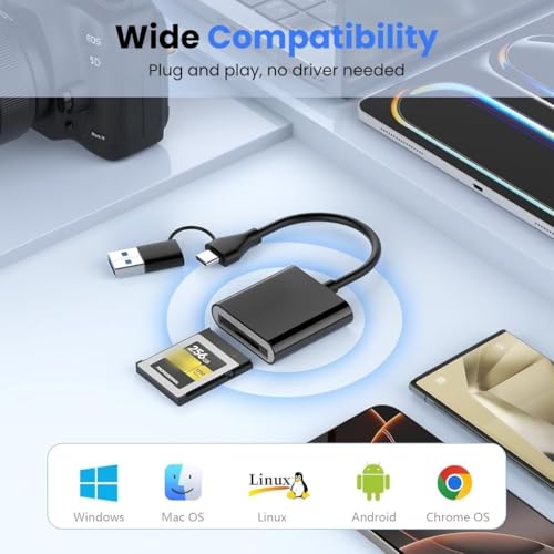 Image of Verilux 2-in-1 Card Reader, Type C /USB 3.2 (Gen 2) 10Gbps High-Speed Reader for CFexpress Type B Memory Cards, Compatible with Windows /Mac /Linux /iOS /Android for iPhone 17 /16 /15, Laptops