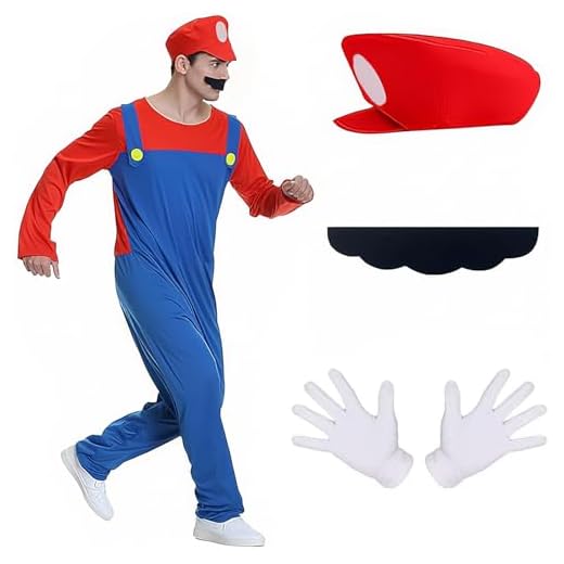 YISKY Disfraz Mario y Luigi Bros, Disfraz Mario Bros Adulto, Set de Accesorios Luigi/Mario Classic con Guantes, Bigote y Gorra, Halloween Carnaval (Rojo)