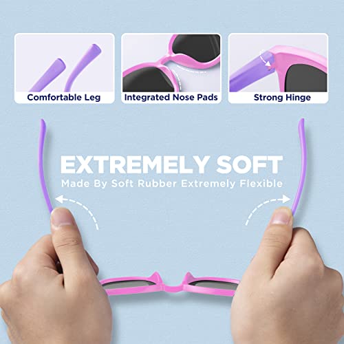 RIVBOS Kids (Age 3-8) Sunglasses for Girls Boys with Strap Polarized UV Protection Flexible Rubber Shades RBK002