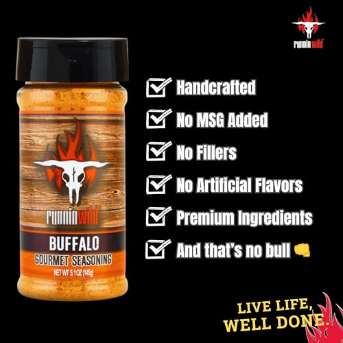 Image of Runnin' Wild Buffalo Wing Seasoning - Mouthwatering Buffalo Flavor Spice Rub for Chicken, Fries, Popcorn & Game-Day Snacks | Bold Gourmet Blend, No Artificial Flavors or MSG added - 5.1oz