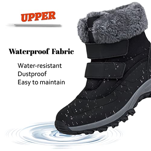 Fadezar Waterproof Walking Ankle Boots Womens Winter Warm Fur Lined Snow Boot Anti-Slip Hiking Outdoor Shoes Black-N 7 UK (Label Size 41)