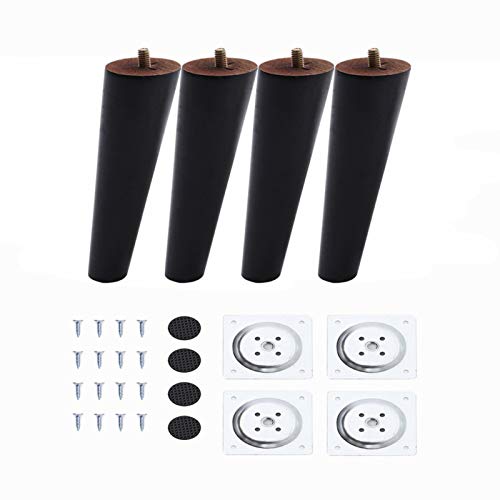 Patas de Muebles de Madera Roble, 4 Patas para Muebles Madera, Pies para Madera, Patas de Recambio para Sofá, Banco, Mesa de Té, Silla, Escritorio, Armario, Otomana, con Rosca M8 - Negro, 15cm