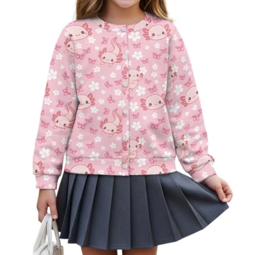 Image of Girls Cardigans Sweater Long Sleeve Crew Neck Button Down Sweaters School Outerwear for Kids Fall Winter Tops
