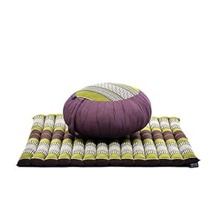 Leewadee Meditation Cushion Set – 1 Round Zafu Meditation Pillow and 1 Square Roll-Up Zabuton Meditation Mat, Pillows Bundle Filled with Kapok