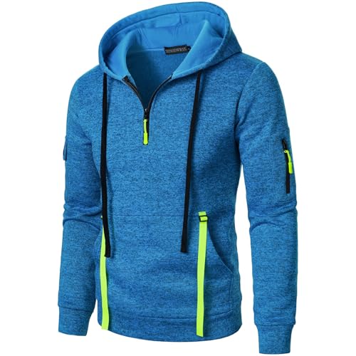 Hoodies for Men Half Zip Long Sleeve Pullover Casual Loose Drawstring Hooded Sweatshirt with Multi Pockets