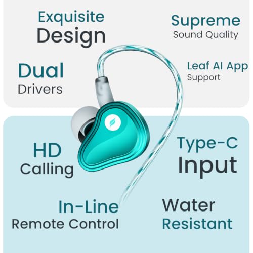 Image of Leaf Sonic IEM Wired Earphones with Dual Dynamic Drivers, Type-C DAC, Hi-Res Audio, Built-in Microphone, in-Line Controls, Ergonomic in-Ear Design, Tangle-Free Cable, Noise Isolating Earbuds