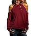 Produktbild iHENGH Damen Top Bluse Lässig Mode T-Shirt Frühling Sommer Frauen Bequem Blusen Lange Hülse Weg vom Schulter Normallack beiläufiges Hemd Einfache Oberteile(Wein, L)