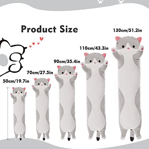 NXNYNZ Long Cat Plush Pillow, 35.4in Cute Cat Plushie Stuffed Animals Body Pillow, Grey Kawaii Kitten Soft Plushie Doll Toy Birthday Gift for Children — view 4