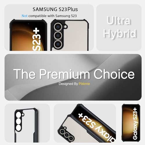 Image of Pikkme Samsung Galaxy S23 Plus Back Cover | Crystal Clear Transparent Back | Ultra Hybrid | Full Camera Protection | Raised Edge | Bumper Back Case (Black)