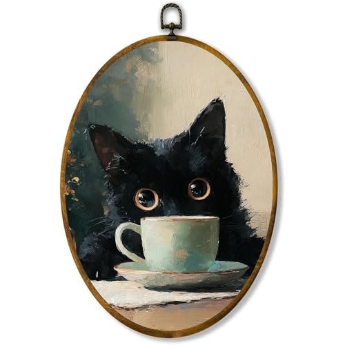 zewepri Black Cat Coffee Wall Art, Canvas Print, 8.5 x 11.5 in