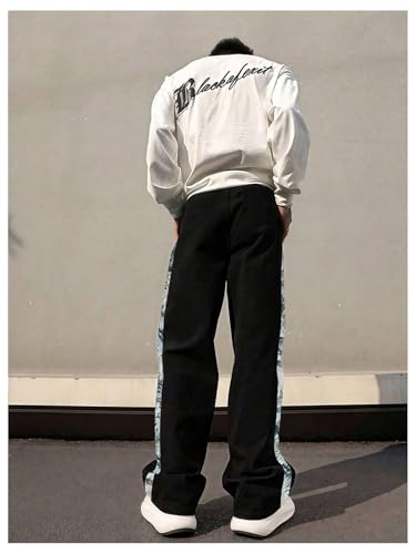 Verdusa Men's Floral Jacquard Baggy Pants Straight Leg Casual Long Trousers with Pockets2